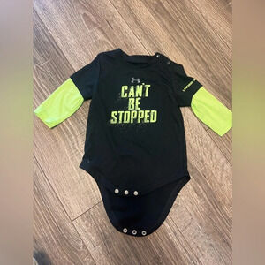 Under Armour Baby Boy Black Lime Green Long Sleeve One Piece Can’t Be Stopped 3M